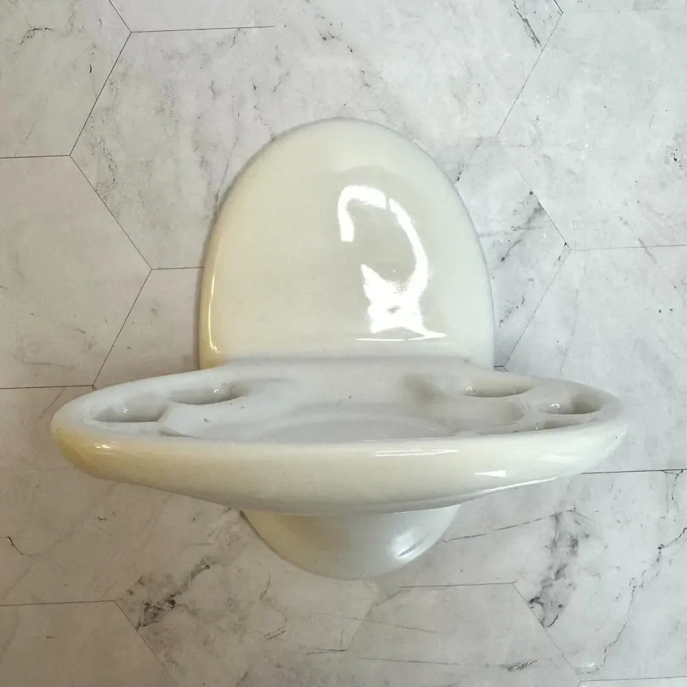 Vintage White Ceramic Toothbrush and Cup Holder Porcelain Wall Mount Restoration